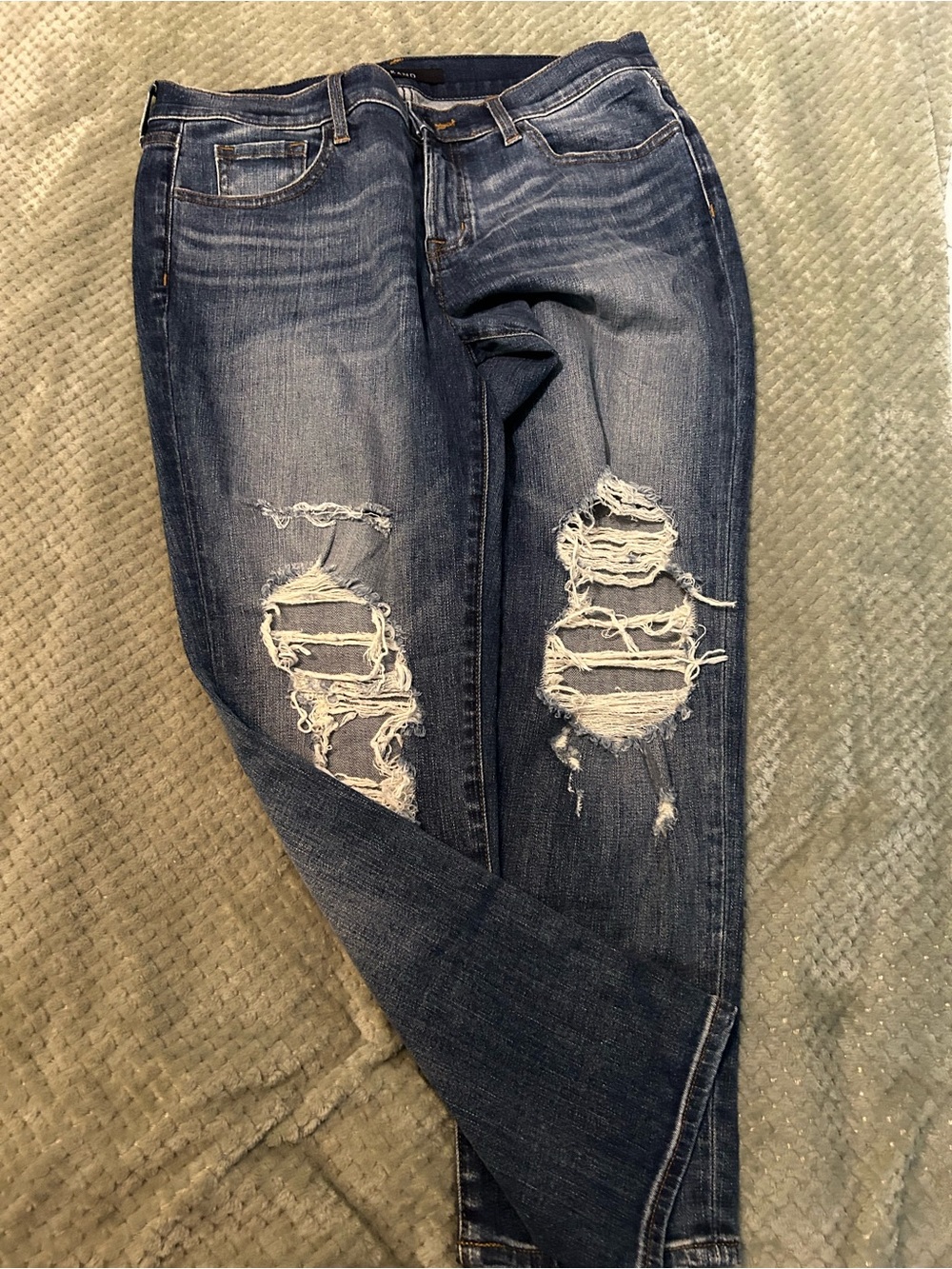 J Brand Dark Blue Distressed Cropped Skinny Jeans